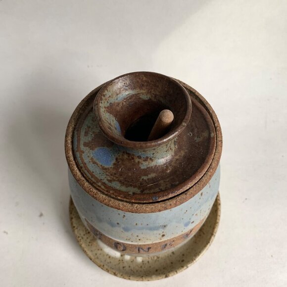 Honey Pot Lidded with Stick Pottery Handmade - Picture 3 of 6